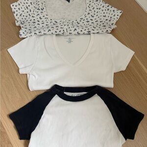 Brandy Melville White and Black Short Sleeve Tees